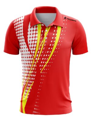 Printed Polo Neck Badminton Polyester Jersey T-Shirt Red Color