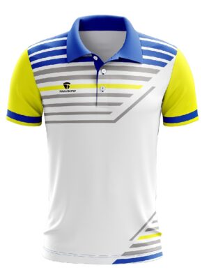 Badminton Polo Tshirt For Men | Custome Sports Clothing White Yellow & Blue Color