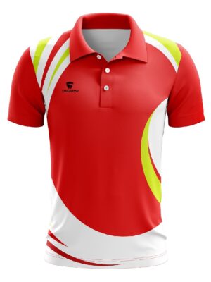 Mens Polo T Shirt for Men | Collared Badminton Sports Jersey - Red Color