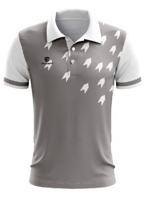 Polo Sports T-Shirts | Dry Fit Collared Mens Badminton Jersey Tees - Grey White Color