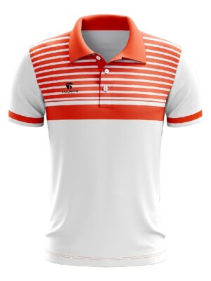 Sports Polo Tshirts for Men | Badminton Apparel Collection White & Orange Color