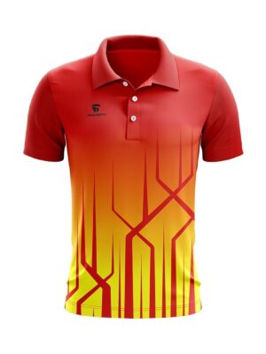 Cricket Training Regular Fit Polo Neck T-shirt for Men Red & Yellow Color
