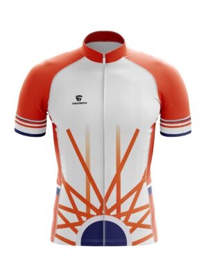 Cycling Jersey for Men – Customise Your Name and Number White, Orange & Navy Blue Color