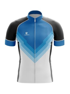 Professional Printed Cycling Jersey White, Blue & Black Color