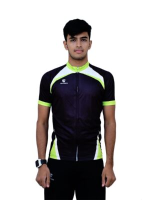 Professional Mens Cycling Jersey Black, White & Green Color