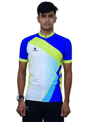 Professional Cycling Jersey for Men | Sports Clothing White, Blue & Green Color