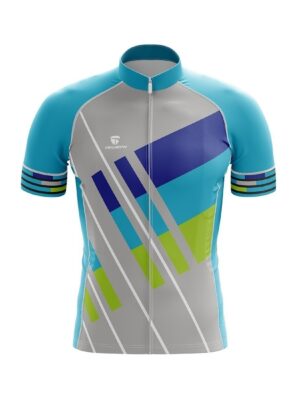Professional Printed Road Cycling Jersey for Men Grey & Blue Color
