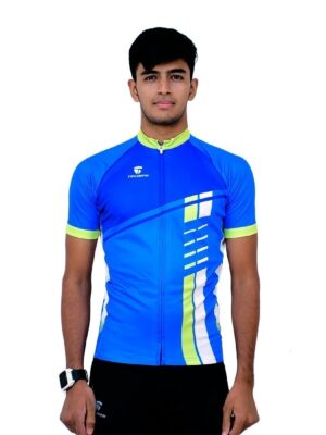 Customized Mens Road Ride Cycling Jersey Blue & Green Color
