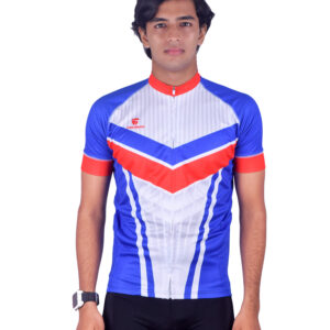 Unisex Polyester Cycling Jersey | Custom Sportswear White, Blue & Red Color