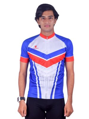 Unisex Polyester Cycling Jersey | Custom Sportswear White, Blue & Red Color