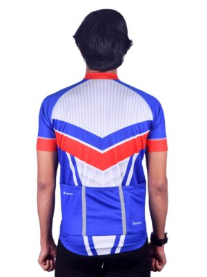 Unisex Polyester Cycling Jersey | Custom Sportswear White, Blue & Red Color