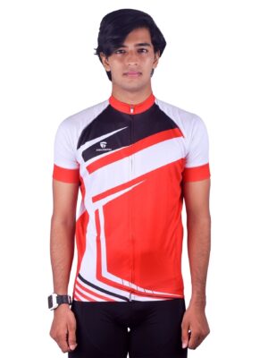 Cycling Jersey | Mens Cutomized Bicycle Gear White, Red & Black Color