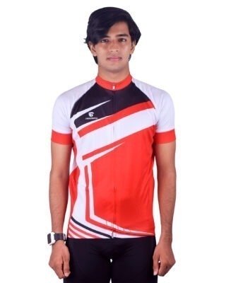 Cycling Jersey | Mens Cutomized Bicycle Gear White, Red & Black Color
