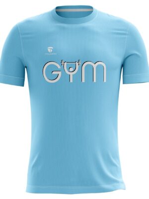 Men’s Workout T-Shirt Lightweight Sports Tshirt GYM Printed Tee Sky Blue Color