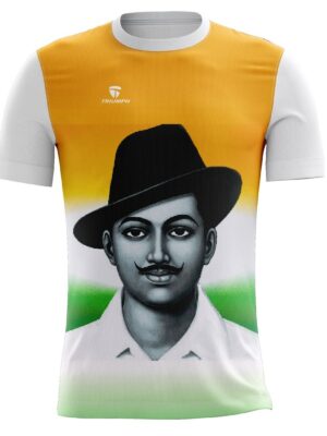 Bhagat Singh Photo Printed Men's T Shirt White Indian Color