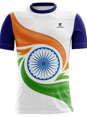 Proudly Indian : Shop Independence and Republic Day T-Shirts Online White Tri With Navy Blue Color
