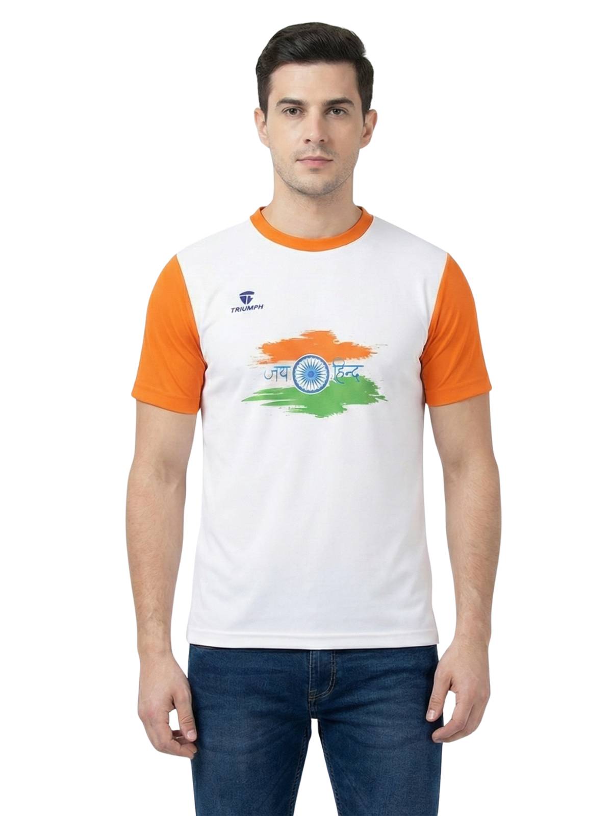 India Flag Printes White Orange T-shirt for Men Boys