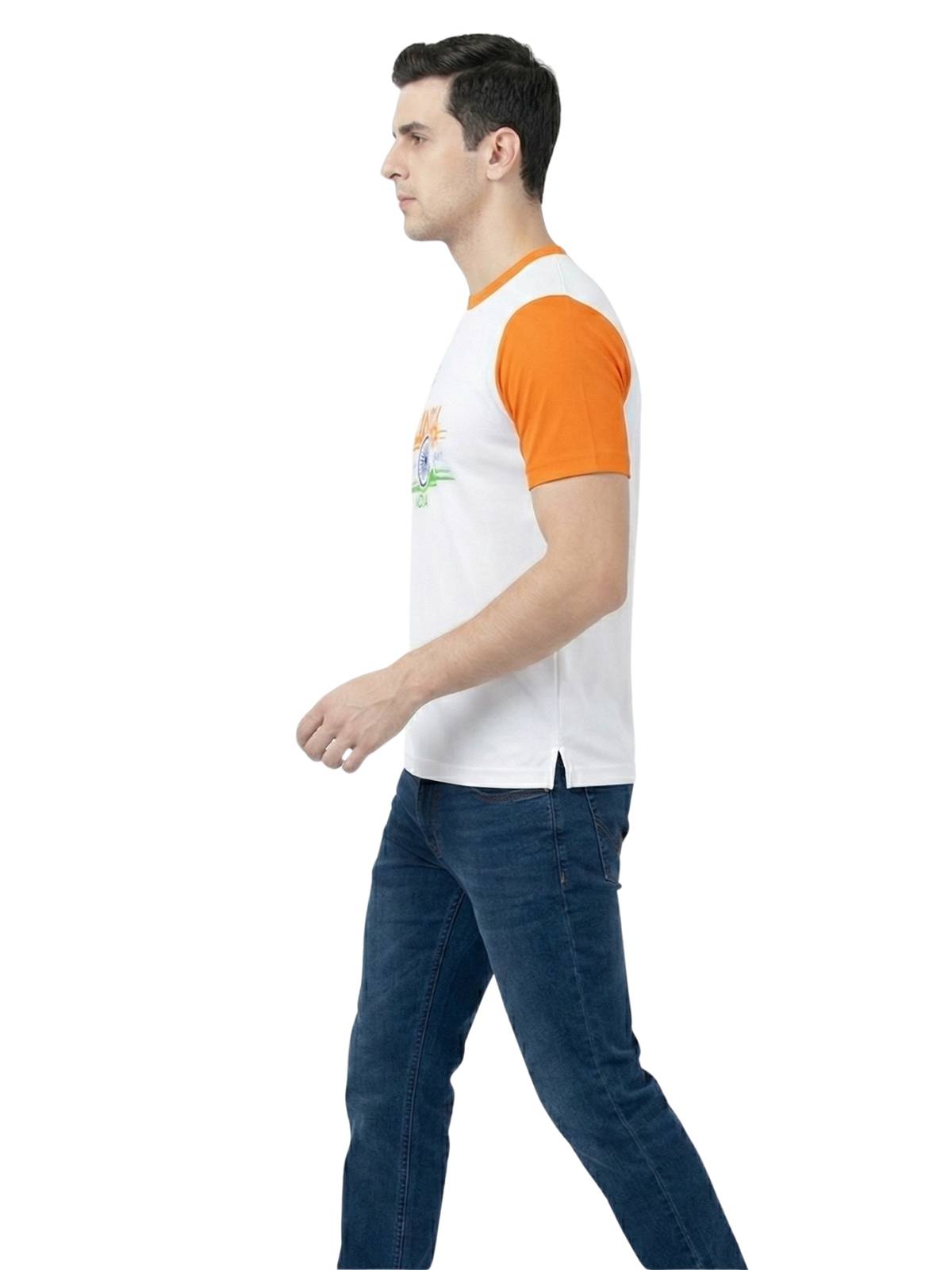India Flag Printes White Orange T-shirt for Men Boys