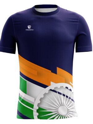 15 August Independence Day T-Shirt for Men | Republic Day Jersey Navy Blue Indian Tri Color