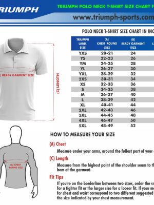 Polo Neck T-shirts Size Chart for MEN