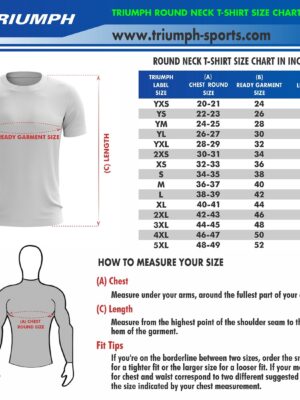 Round Neck T-shirts Size Chart for MEN