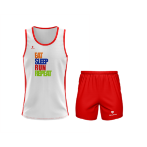 Men's Jogging Sleeveless Tank Top Singlet & Shorts White & Red Color