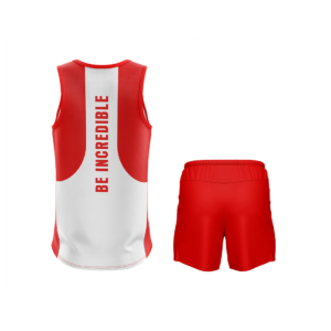 Men's Jogging Sleeveless Tank Top Singlet & Shorts White & Red Color
