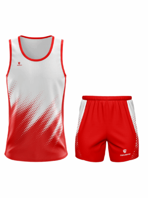 Men's Running Dri-Fit Sleeveless Tank Top Singlet & Shorts White & Red Color
