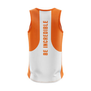 Men’s Workout Sleeveless Tank Top Singlet White & Orange Color