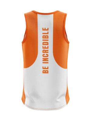 Men’s Workout Sleeveless Tank Top Singlet White & Orange Color