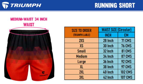 Running Shorts Size Chart for Men
