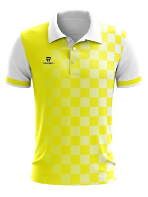Men’s Table Tennis Polo TShirt Short Sleeve Printed Sports Jersey Yellow Color