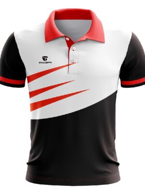 Table Tennis Clothing | Custom Polo T Shirts Black for Table Tennis Players Black White & Red Color