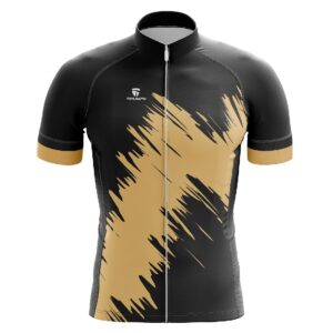 Men’s Cycling Jersey with 3 Back Pockets & Reflective Strip Black & Golden Color