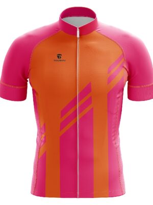 Short Sleeves Cycling Jersey for Men’s Bicycle Polyester Bike Shirt Pink & Orange Color