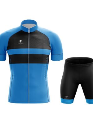 Mens Cycling Jersey and Gel Tech Padded Shorts with Reflector Blue & Black Color