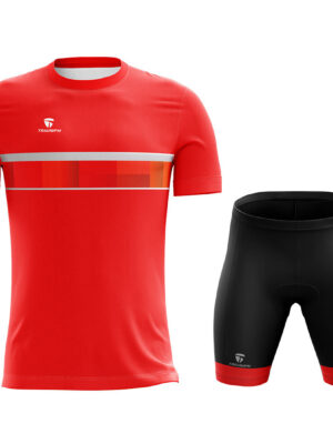 Men’s Road Bicycle Riding Padded Shorts & Printed Tshirts Red & Black Color