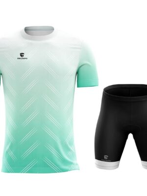 Cycling T shirts and Gel Tech Padded Cycling Shorts for Men White, Green & Black Color