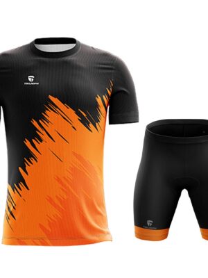 Half Sleeve Polyester Biking T-shirt and Padded Shorts for Men Black & Orange Color
