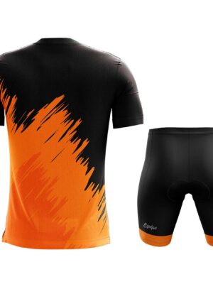 Half Sleeve Polyester Biking T-shirt and Padded Shorts for Men Black & Orange Color