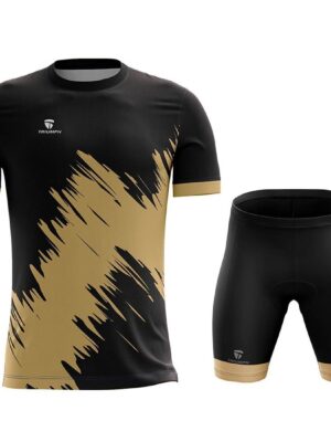 Round Neck T-Shirts & Gel Tech Padded Cycling Shorts for Men Black & Gold Color