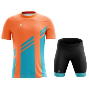 Bicycle Long Ride Padded Cycling Shorts with Half Sleeve Cycling T-shirts Orange & Blue Color
