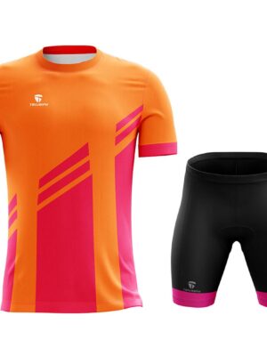 Quick Dry Cycling Tshirts and Padded Shorts for Men Cyclist Orange & Pink Color