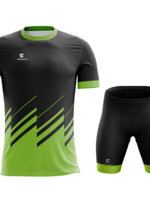 Round Neck Cycling T-Shirts and Gel Tech Padded Shorts for Men Black & Green Color