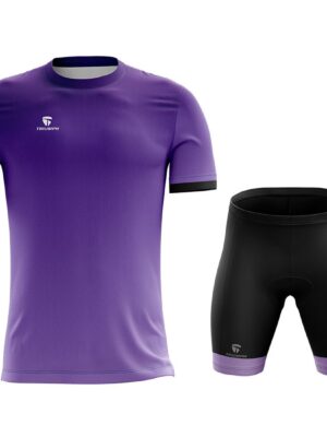 Foam Padded Cycling Shorts with Round Neck T-shirts Purple & Black Color