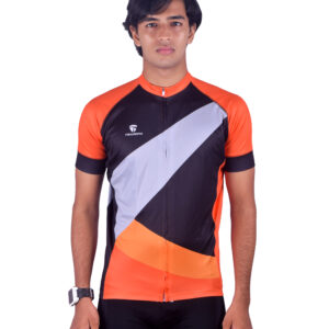 Personalized Cycling Jersey for Men with Name Number Logo Black, Orange & White Color