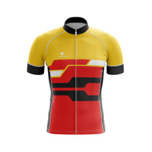 Custom Cycling Apparel | Printed Bicycle Jersey for Cyclist Red, Yellow, Black & White Color
