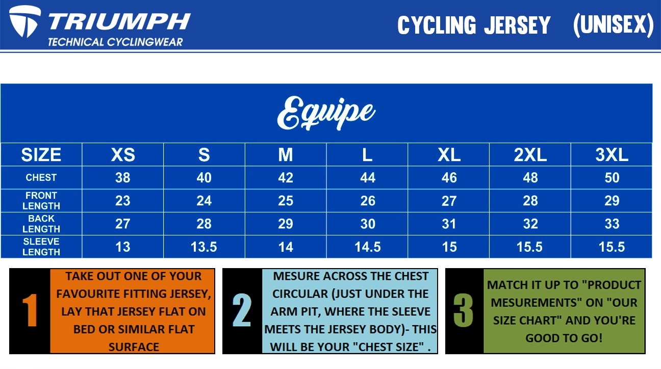 Cycling Jersey Size Chart - EQUIPE Style