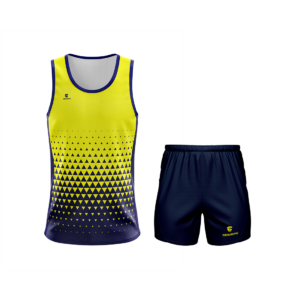 Men's Gym Sleeveless Vest Tank Top Singlet & Shorts Yellow & Navy Blue Color