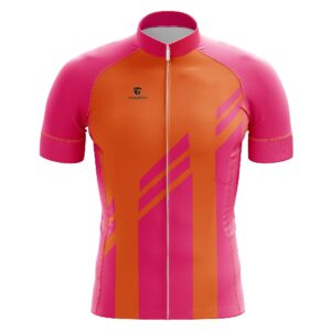 Short Sleeves Cycling Jersey for Men’s Bicycle Polyester Bike Shirt Pink & Orange Color